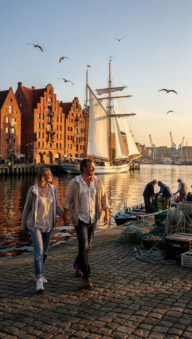 Detailansicht der Backsteingotik an einem der alten Lagerhäuser am Hafen.